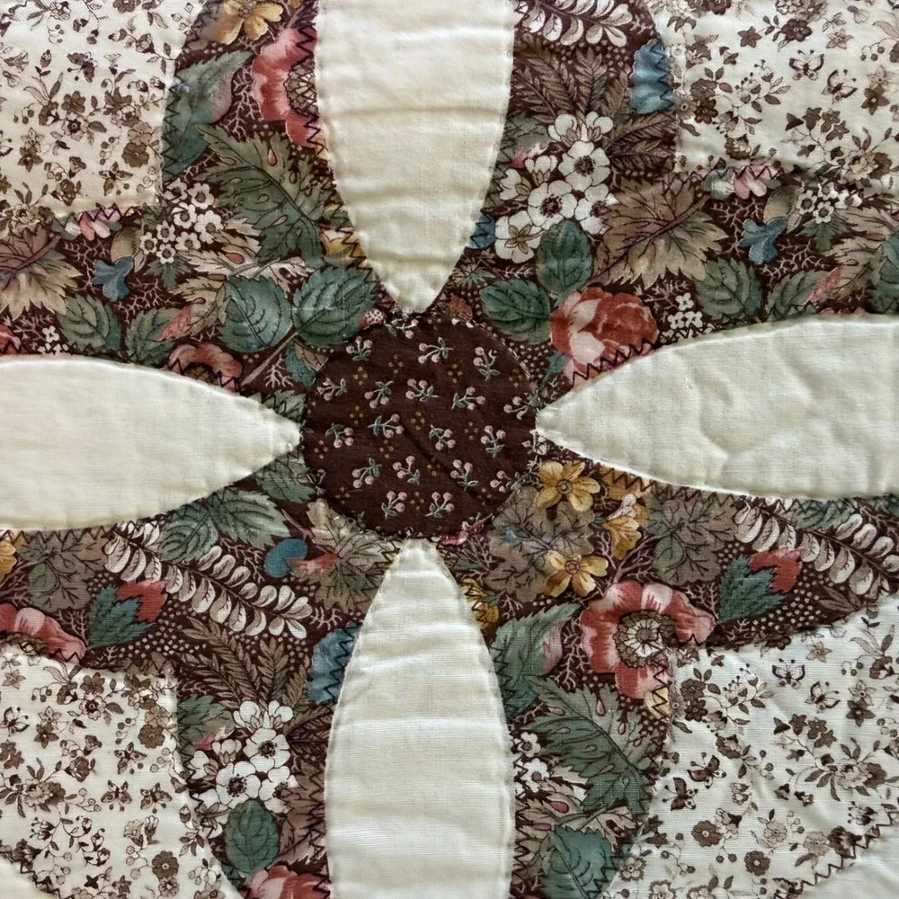 Handmade Floral Patchwork Quilt Applique Country Cottagecore Cream Burgundy